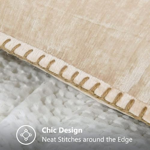 decorUhome Soft Chenille Throw Pillow Covers 26x26 Set of 2 Beige - Image 5