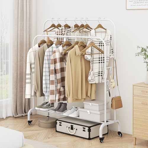 SUOERNUO Clothes Rack with Lockable Wheels Double Rods Metal Garment Racks - Image 3