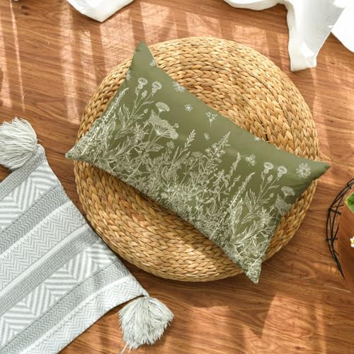 AVOIN colorlife Wildflowers Spring Moss Green Throw Pillow Cover 12x20 Inch - Image 2