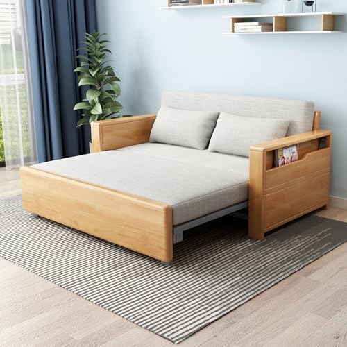 59" Grey 3-in-1 Convertible Sofa Bed w/Storage & Rev. Chaise, Solid Wooden - Image 3