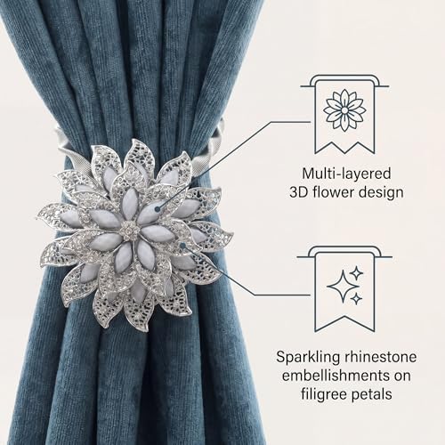 2PCS Magnetic Curtain Tiebacks Decorative Crystal Flower Shape Window Curtain - Image 2