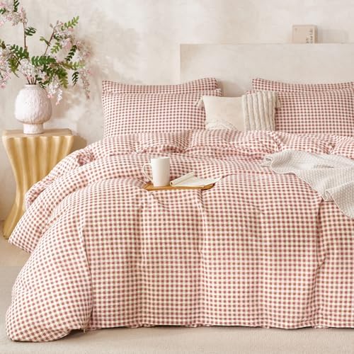 Brown Comforter King Size Set Grid 100% Soft Washed Microfiber Jacquard 3 by BUPIRD
