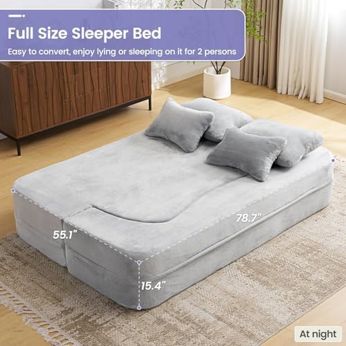78” Convertible Sofa Bed, Full Size Sleeper Couch, Light Grey - Image 5