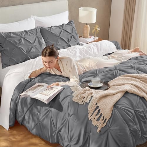 Andency King Pinch Pleat Medium Gray Comforter Set 3 Piece Bedding - Image 2