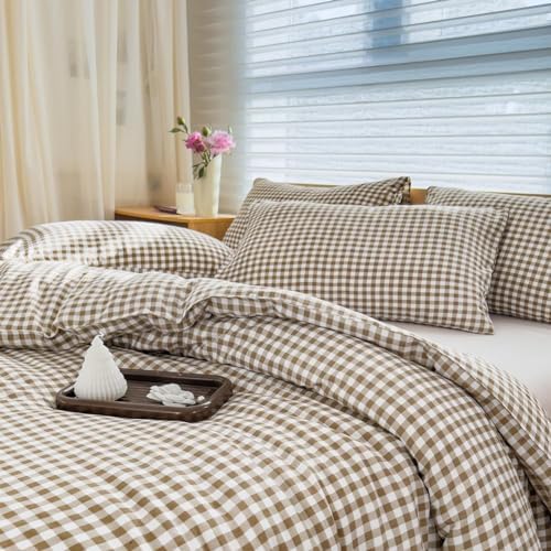 NSNLGSGC Tan Gingham King Comforter Set, 3 Pieces by NSNLGSGC