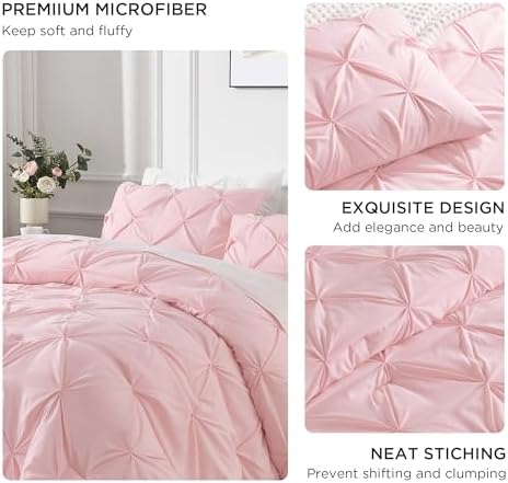 Andency Queen Pinch Pleat Pink Comforter Set 3 Piece Bedding - Image 5
