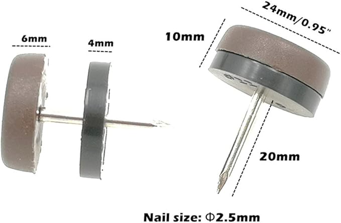 ALIMITOPIA 40pcs Furniture Glide Nail-in Thickened Nylon Chair Glide Slider Furniture Pad Floor Protector for Wooden Furniture Chair Tables Leg Feet(Φ24mm or 0.95";Brown)