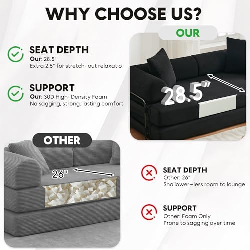 78" Convertible Futon Sofa Bed, Boneless Couches - Image 4