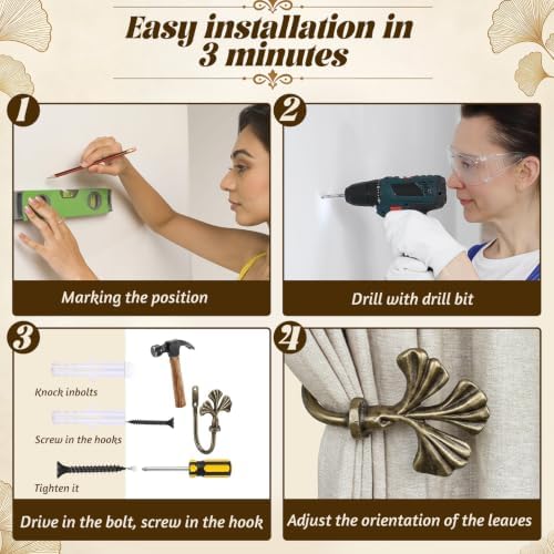 Hicarer 2 Pcs Metal Curtain Tieback Holdbacks Ginkgo Leaf Shaped Curtain Side - Image 6