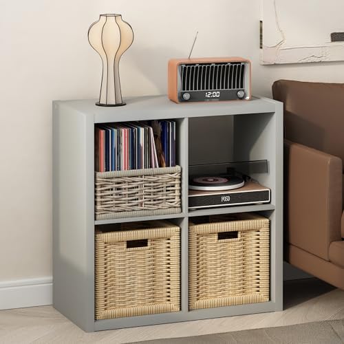 Furinno Cubicle Record Player Stand, 4-Cube Record Storage, Light Grey by Furinno-FitsYourSpaceFitsYourBudget