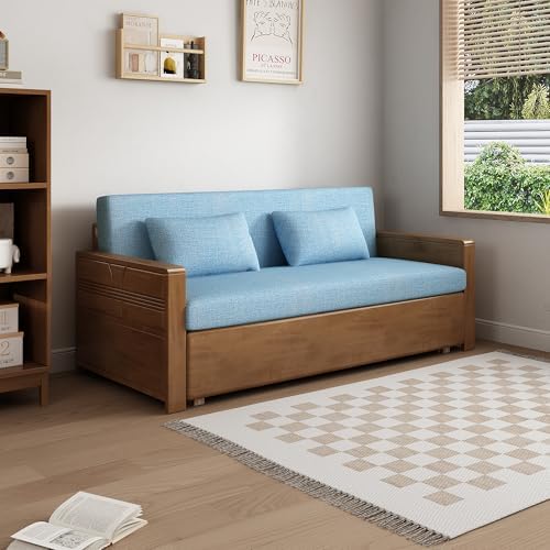 59" Blue 3-in-1 Convertible Sofa Sleeper w/ Reversible Chaise, Solid Woods - Image 4