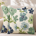 Embroidered Throw Pillow Covers 18x18 Inch, Teal Flower by MuseHaus