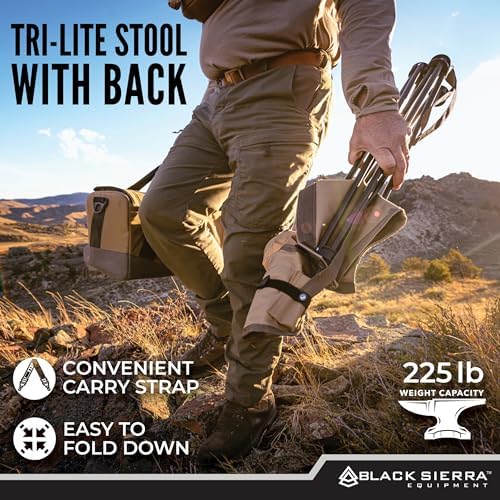 Black Sierra Folding Hunting Stool w Backrest & Cup Holder, 225 lb Capacity - Image 5