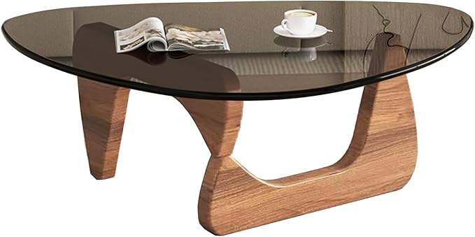 Modern Glass Coffee Table for Living Room, Small mid Century Modern Coffee Table, Sleek Coffee Tables, Suitable for Bedroom Living Room Reception Office Tables（Walnut/Grey，Mediumn）
