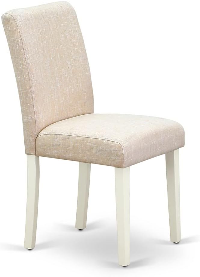 East West Furniture LGAB9-LWH-02 9 Piece Dining Table Set Includes a Rectangle Dining Room Table with Butterfly Leaf and 8 Light Beige Linen Fabric Parsons Chairs, 42x84 Inch, Linen White