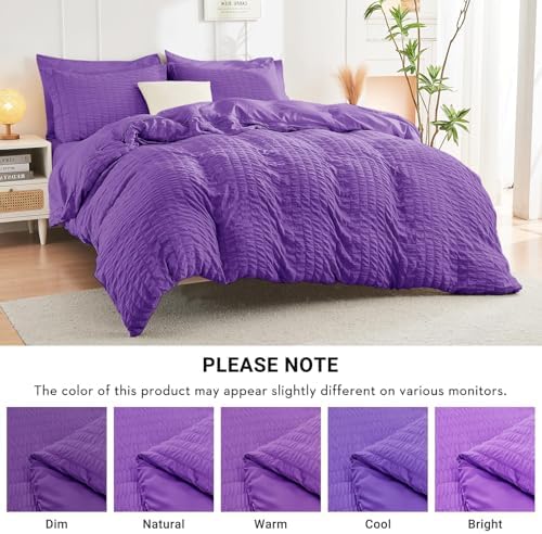 Full Comforter Set 7PCS Bed in a Bag, Seersucker Bedding Set Bright Purple - Image 6