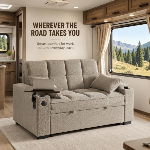 65" Sleeper Sofa Bed, 3-in-1 Convertible Pull-Out Loveseat - Image 2
