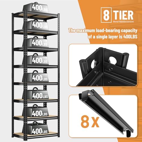 8 Tier Storage Shelves, Shelving Unit Load 400 LBS Per Shelf, Adjustable and - Image 6