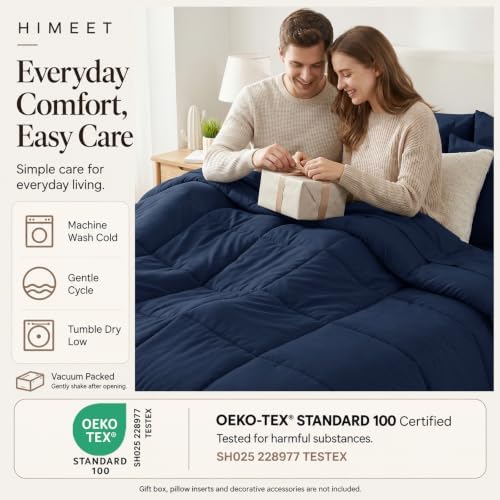 HIMEET Full Size Comforter Set Navy, 7 Pieces Bed in a Bag - Image 5