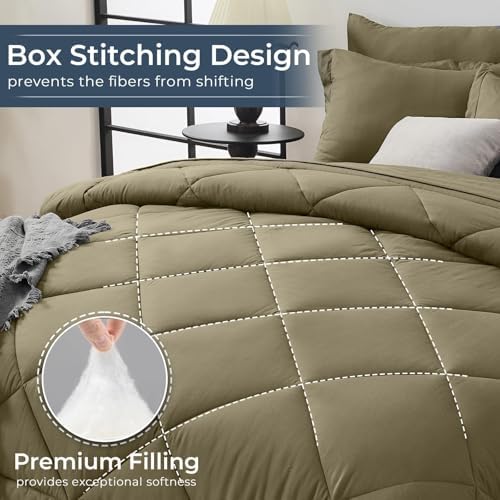 HEVUMYI 5-Piece Twin Comforter Set, Olive Green Bed in a Bag - Image 4