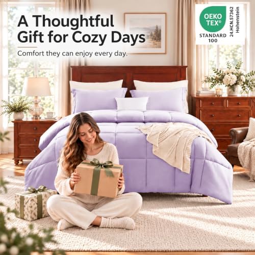 CozyLux King Size Comforter Set, 3-Piece Box-Stitched - Image 4