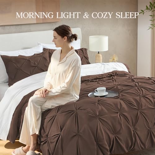 Andency California King Pinch Pleat Brown Comforter Set 3 Piece Bedding - Image 4