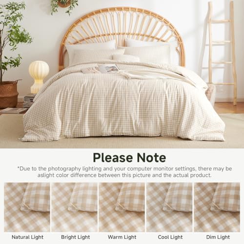 Gingham Comforter Set Twin Size Beige Bedding Set and 1 Pillowcase - Image 7