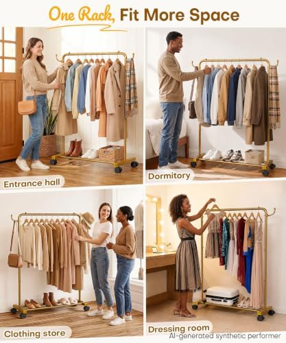 Homde Portable Clothes Rack for Bedroom: 4 Lockable Wheel Move Room-to-Room - Image 4