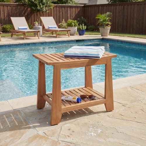 Teak Shower Bench Stool, Non-Slip Solid Teak Shower Seat Chair - Image 5
