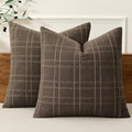 MIULEE Linen Plaid Pillow Covers Fall Decorative 20x20 Dark Coffee by MIULEE