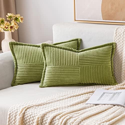 MIULEE Decorative Lumbar Throw Pillow Covers 12x20 Inch Green 2 Pack by MIULEE
