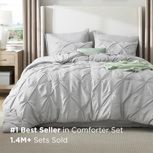 Bedsure Twin XL Comforter Set & Sheet Set, 5-Piece Light Grey Bed in a Bag - Image 2