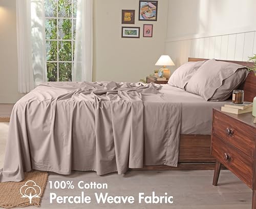 RUVANTI 100% Cotton Twin XL Sheets, Percale Weave Twin XL Set, Warm Mocha - Image 2