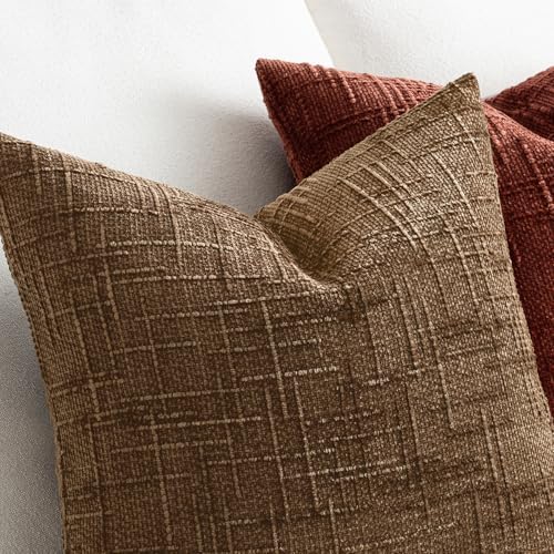 MIULEE Chenille Textured Fall Throw Pillow Covers Toffee 18x18 Set of 2 - Image 3