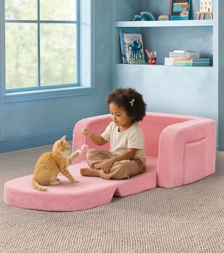 Kids Couch, 2-in-1 Soft Toddler Couch Fold Out - Image 2