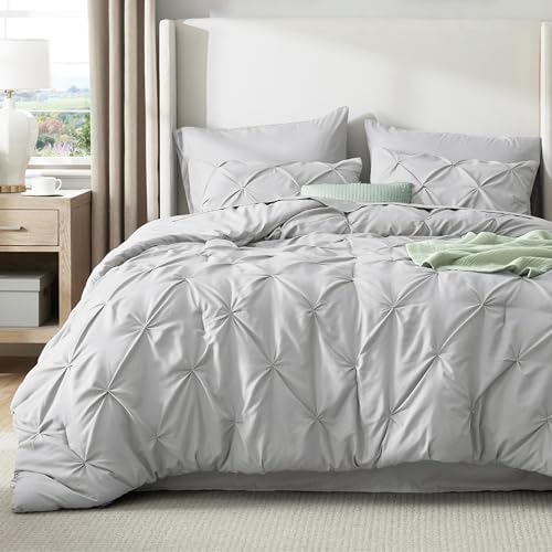 Bedsure 7-Piece Queen Comforter Set & Sheet Set, Light Grey Bed in a Bag - Image 2