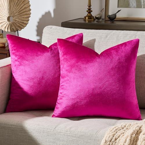 GIGIZAZA Hot Pink Velvet Pillow Covers 16x16 Decorative Pillows Pack of 2 - Image 6