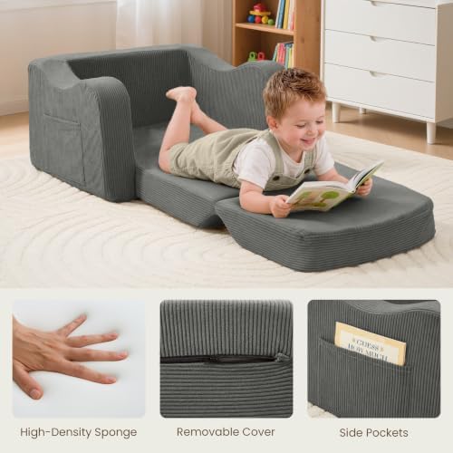 Kids Sofa Chair, 2-in-1 Kids Couch, Fold Out Foam Sofa - Image 4
