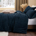 ChiXpace Fleece Full Size Comforter Set Navy, Fluffy Bed Set 3 Pieces by ChiXpace