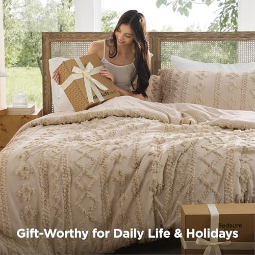 Bedsure Boho Comforter Set Full, Bedroom Decor Bedding Set Light Brown - Image 4