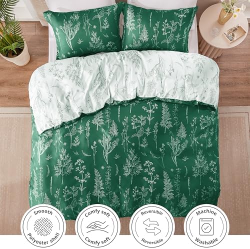Love's cabin Floral Comforter Set Cute Bedding King Reversible 3Pcs Green - Image 4