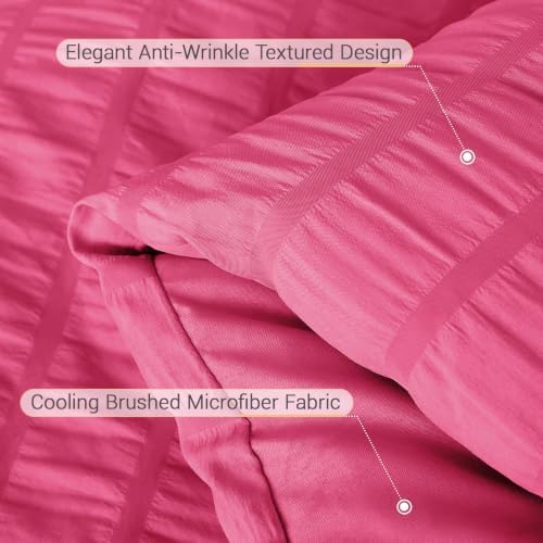 MUXHOMO King Comforter Set 7 Pieces, Seersucker Bed in a Bag, Hot Pink - Image 6