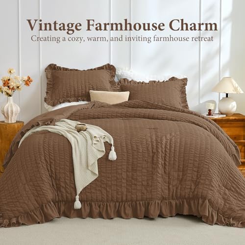 JOLLYVOGUE Oak Brown Twin/Twin XL Comforter Set, 2 Pieces Seersucker - Image 2