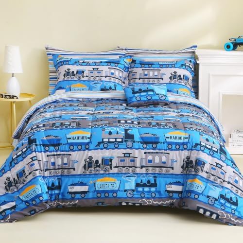 Kids Twin Comforter Sets for Boys 6 Pieces Blue Bedding Set for Teens by mooreeke