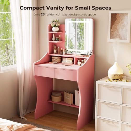 Small Makeup Vanity Desk with Mirror and Lights - Image 4