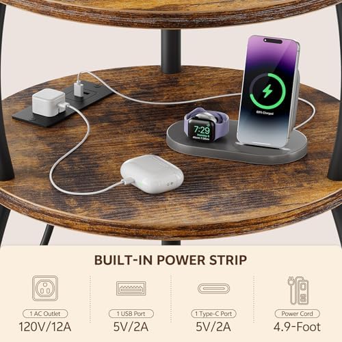 Round Side Table with Charging Station, USB Type C Port - Image 5