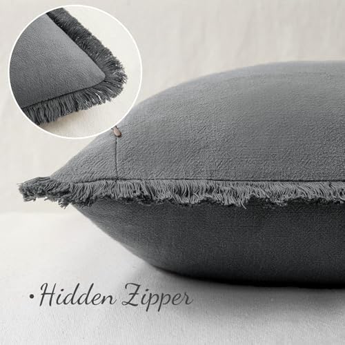 MIULEE Boho Linen Fringe Decorative Throw Pillow Covers Dark Grey 20x20 - Image 3
