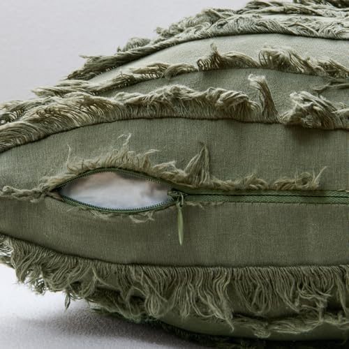 MIULEE Boho Linen Striped Throw Pillow Covers 20x20, Dark Olive Green - Image 3