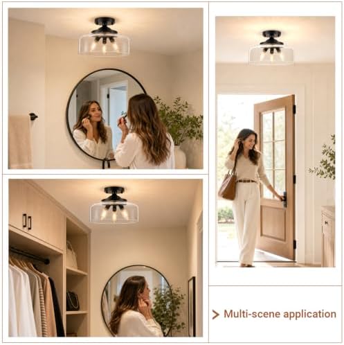Black Semi Flush Mount Ceiling Light, 3-Light Ceiling Light - Image 4