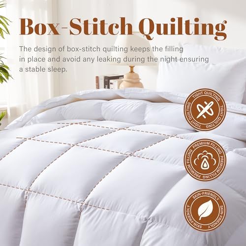 Feather and Down Fiber Comforter Insert Oversized Queen, 100% Cotton Cover - Image 4